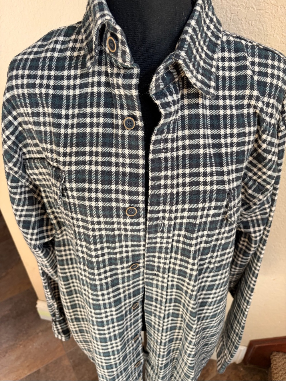 CAL POLY Men's Black, White & Dark Green Plaid Button-Up Shirt